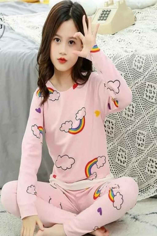 🌈 Kids Rainbow Pajama Set – Soft Cotton Nightwear 🌙