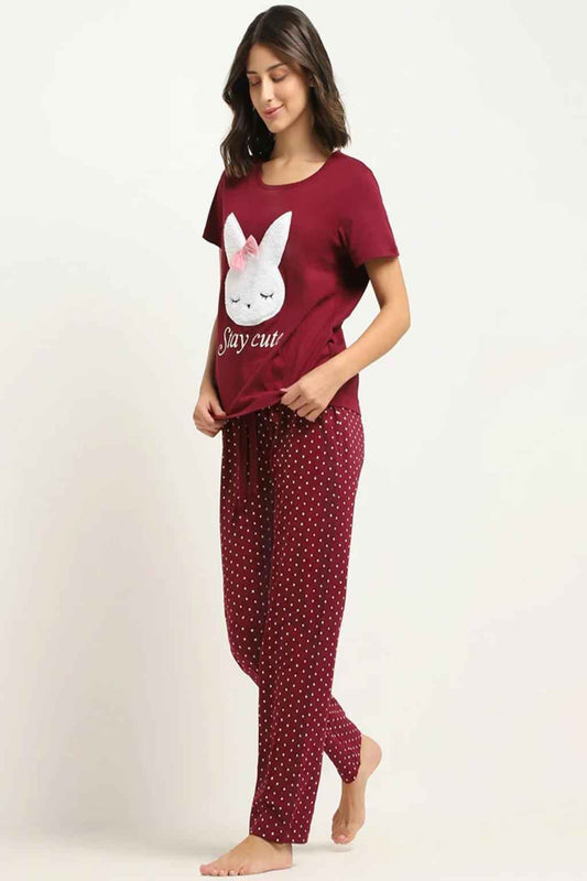 Polka Dot Maroon Night Suit – Stay Cute Style