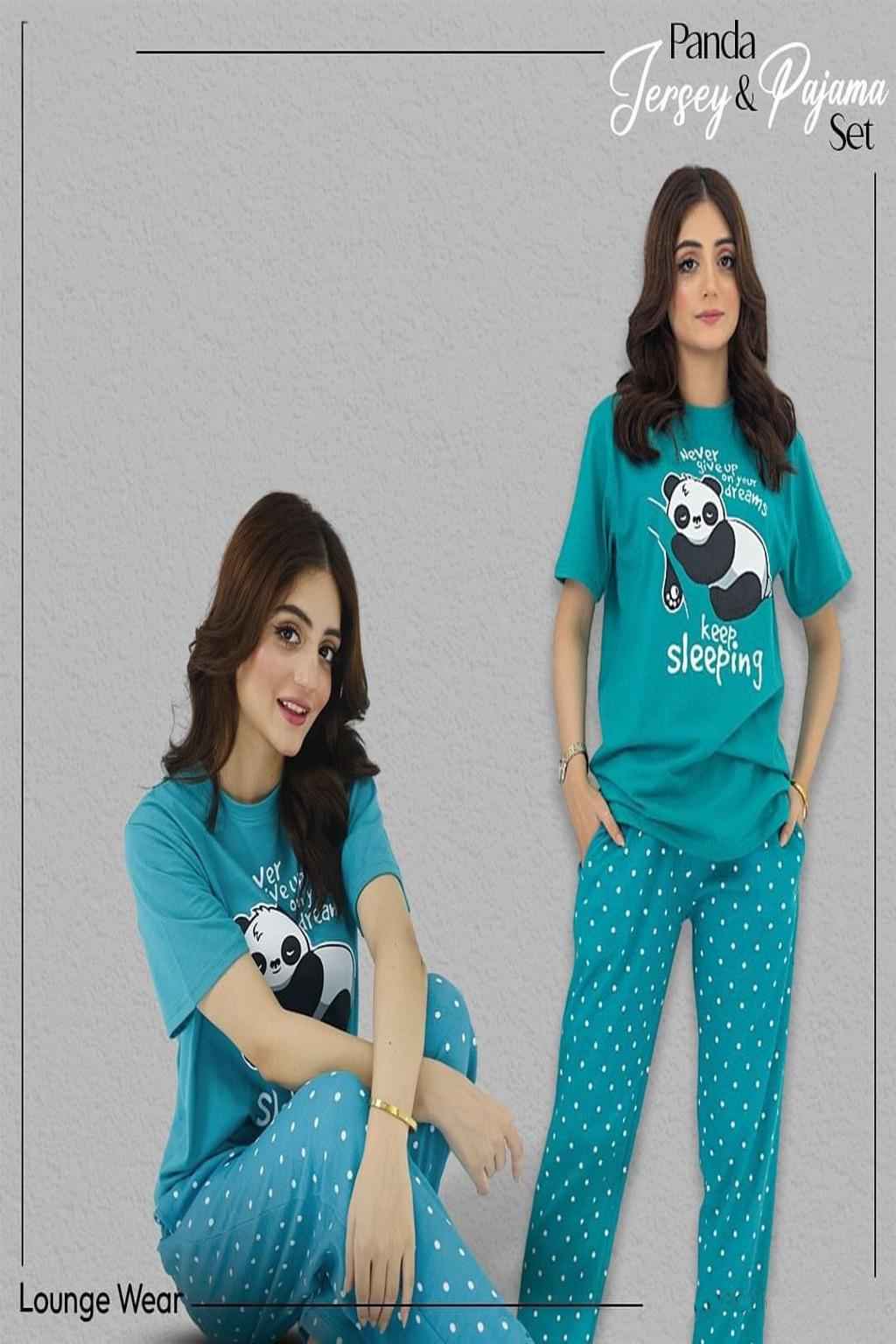Panda Print Jersey & Pajama Lounge Set
