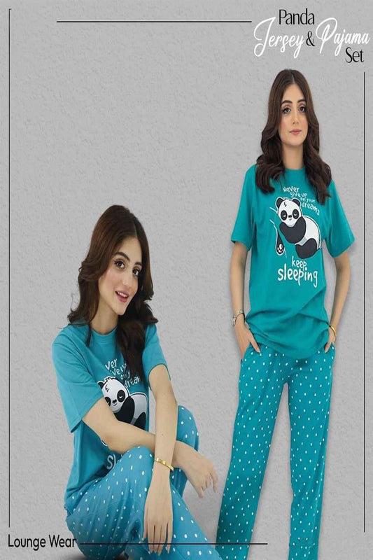 Panda Print Jersey & Pajama Lounge Set