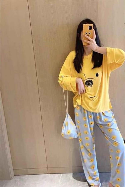 Yellow Smiley Pajama Set – Fun & Comfy Nightwear