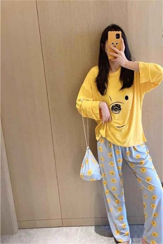 Yellow Smiley Pajama Set – Fun & Comfy Nightwear